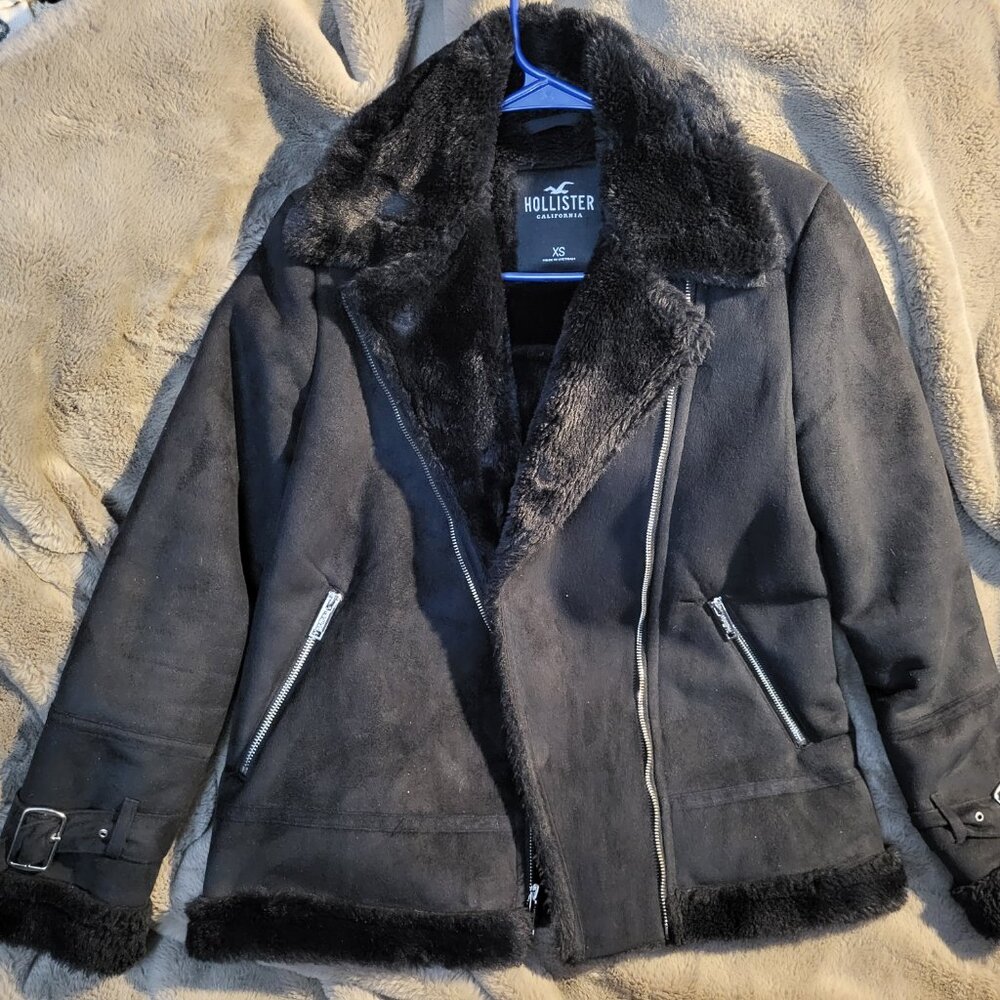 Beautiful, Luxurious Hollister Faux Fur/Suede Moto style jacket, Size Ladies XS